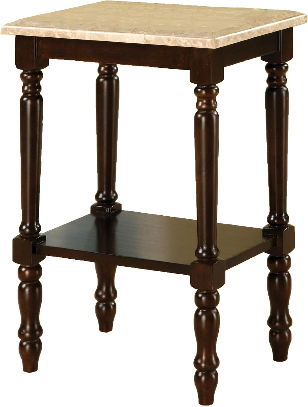 Round Stand with Genuine Marble Top, Dark Cherry Finish Q426440
