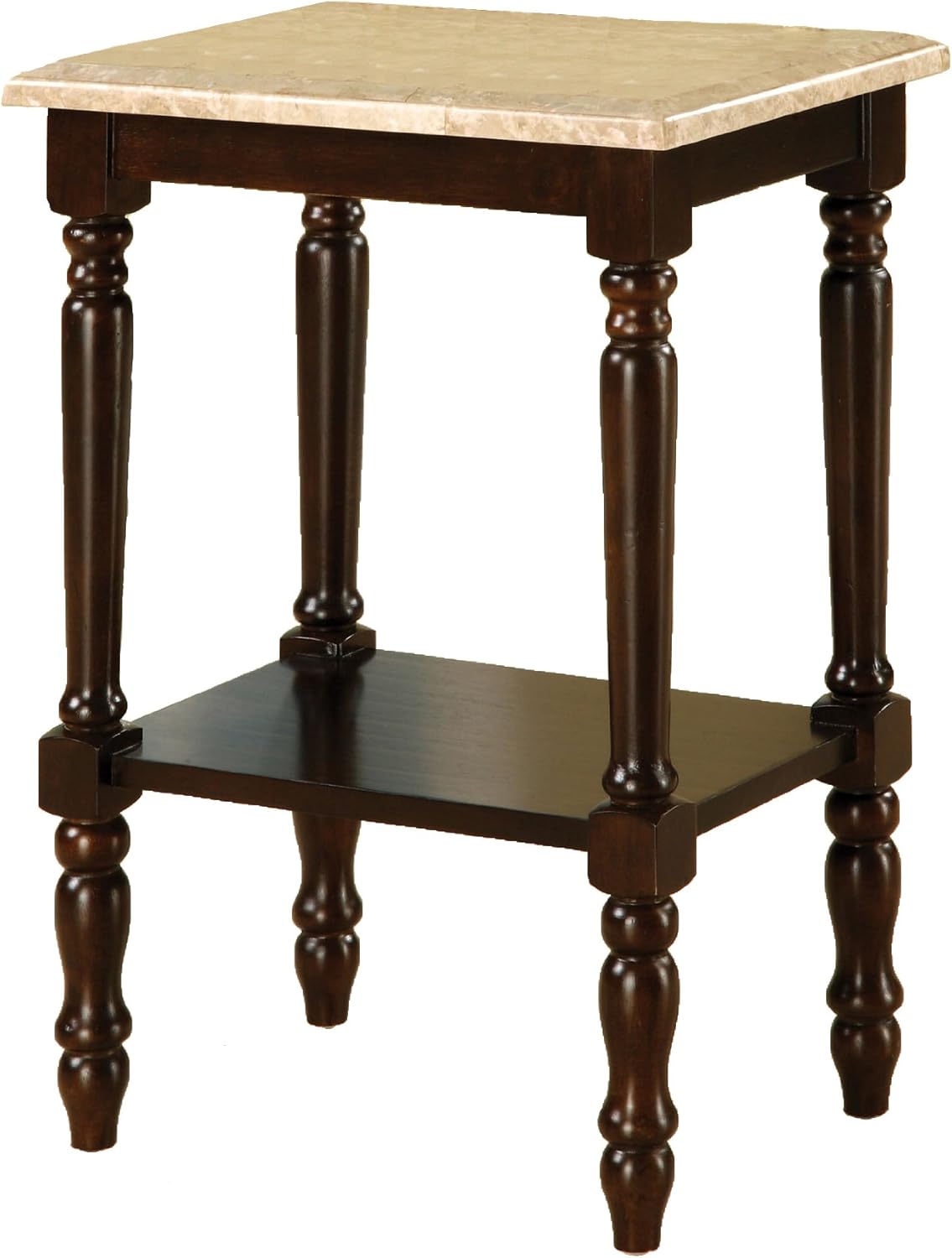 Round Stand with Genuine Marble Top, Dark Cherry Finish Q426440