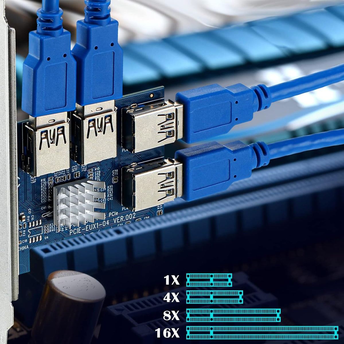 PCIE 1x to 4X Riser Card with 16x to 1x Express Adapter Set S98029