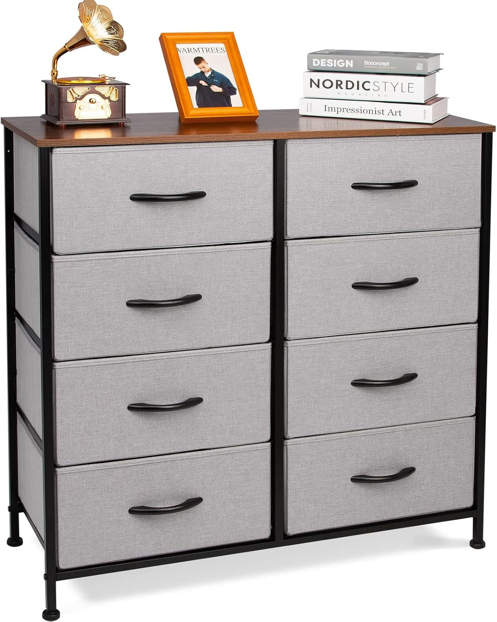 Dark Gray 8 Drawer Fabric Dresser with Wooden Top Z30464