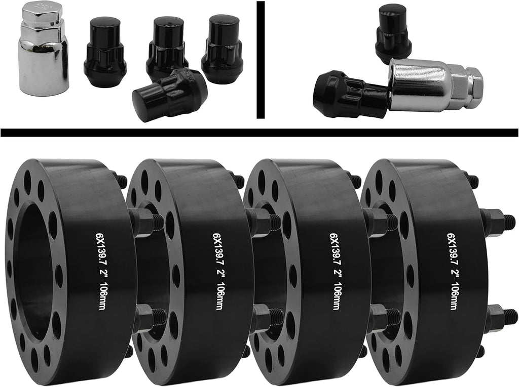 6x5.5 Black Hub Centric 2" Adapter 12x1.5 106mm Bore with 4 Wheel Security Locks A5793