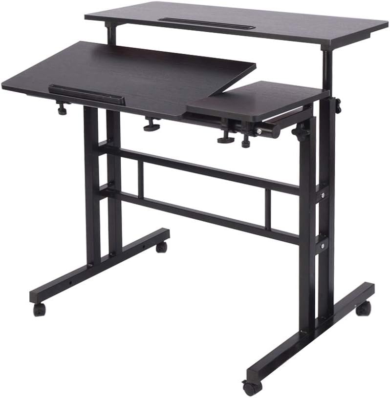 Adjustable Standing Desk with Mobile Cart Tray Maple I752