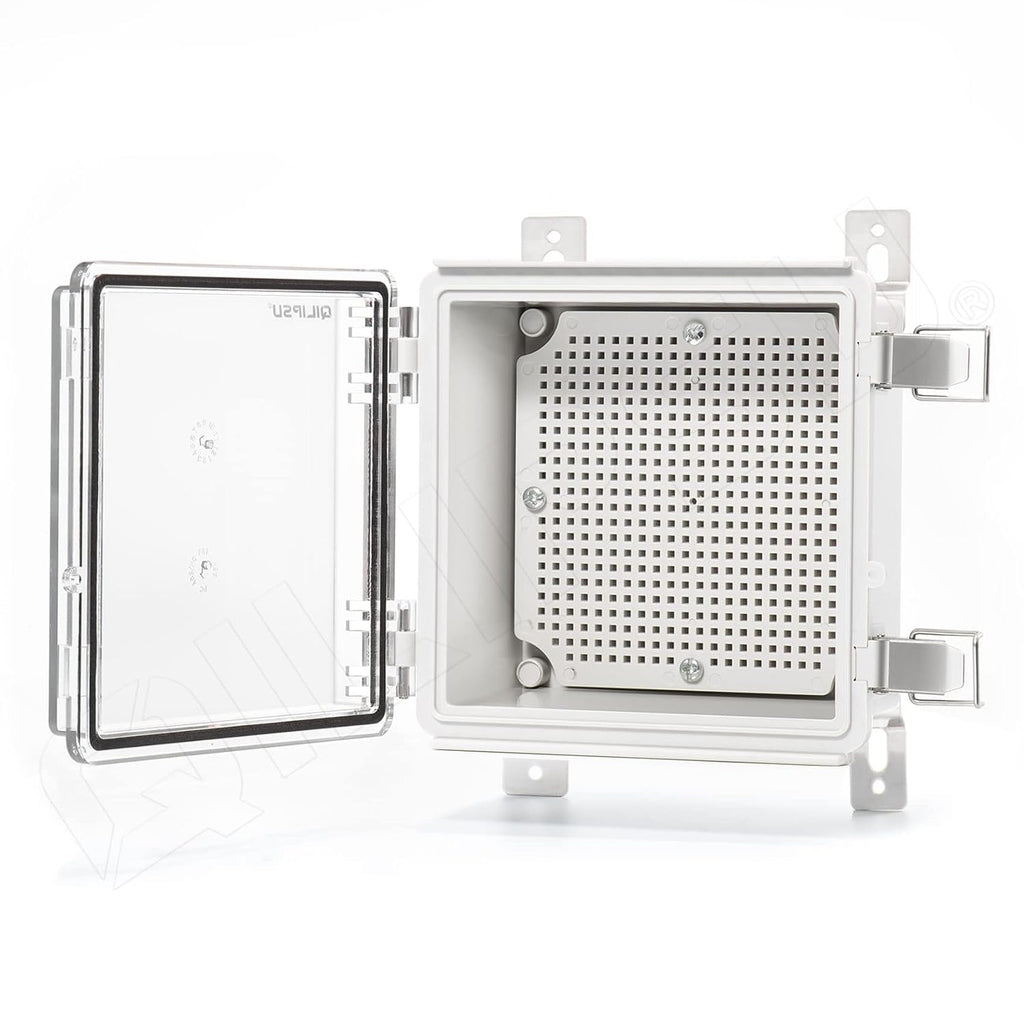 Clear Hinged Cover Junction Box with Mounting Plate, IP67 Waterproof ABS Plastic Grey U6795