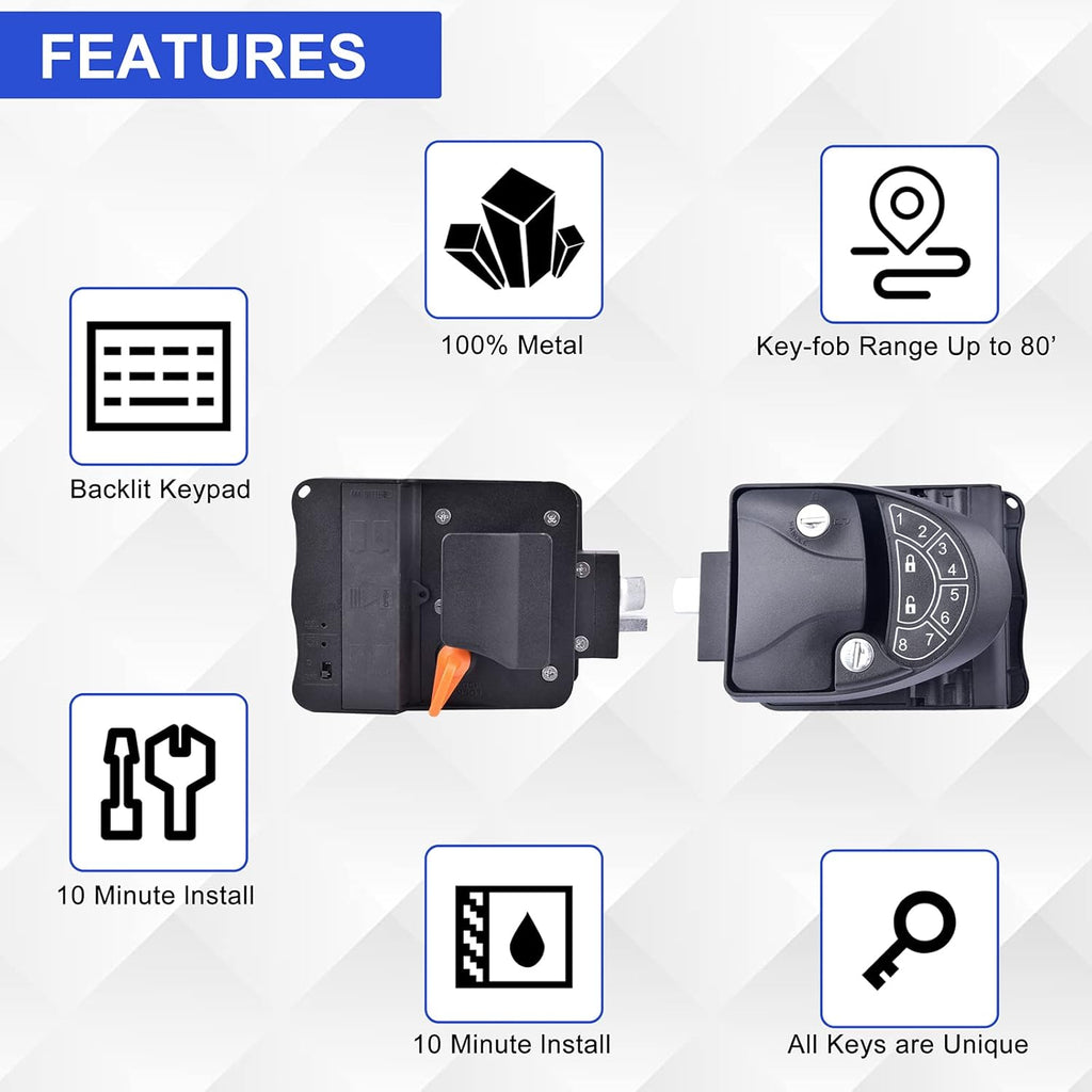 Waterproof & Shockproof RV Keyless Entry Door Lock with 2 Key Fobs and Backlit Keypad 100% Metal I791