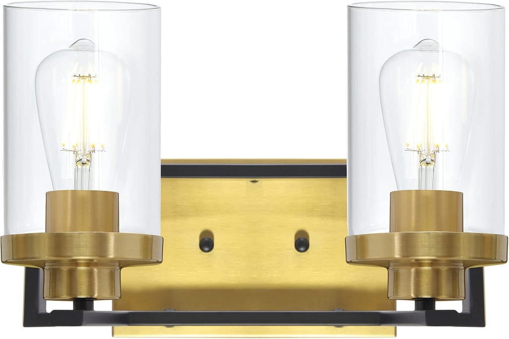 4 Light Brushed Brass and Black Metal Vanity Light with Clear Glass Shade C59513