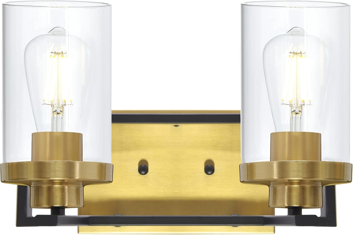 4 Light Brushed Brass and Black Metal Vanity Light with Clear Glass Shade C59513
