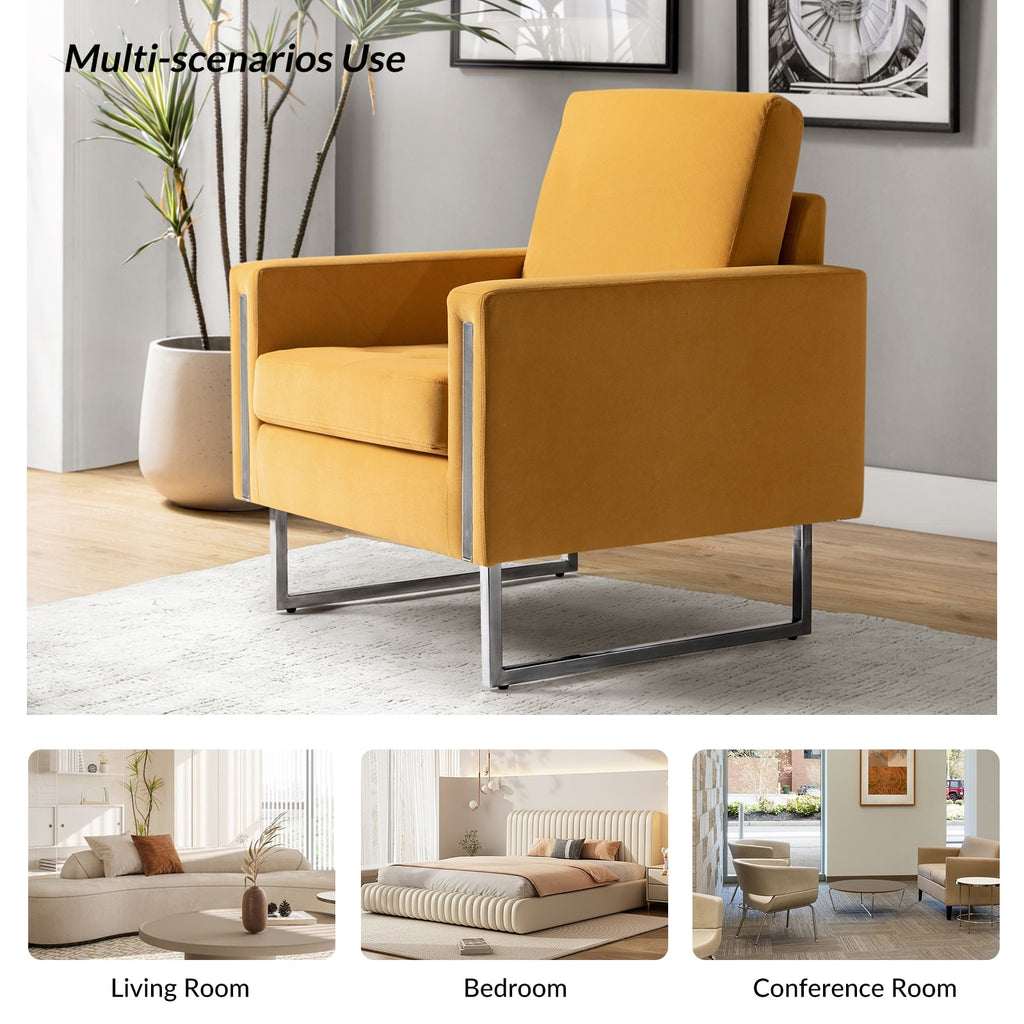Mustard Velvet Club Chair Set of 2 with Metal Legs Y350691