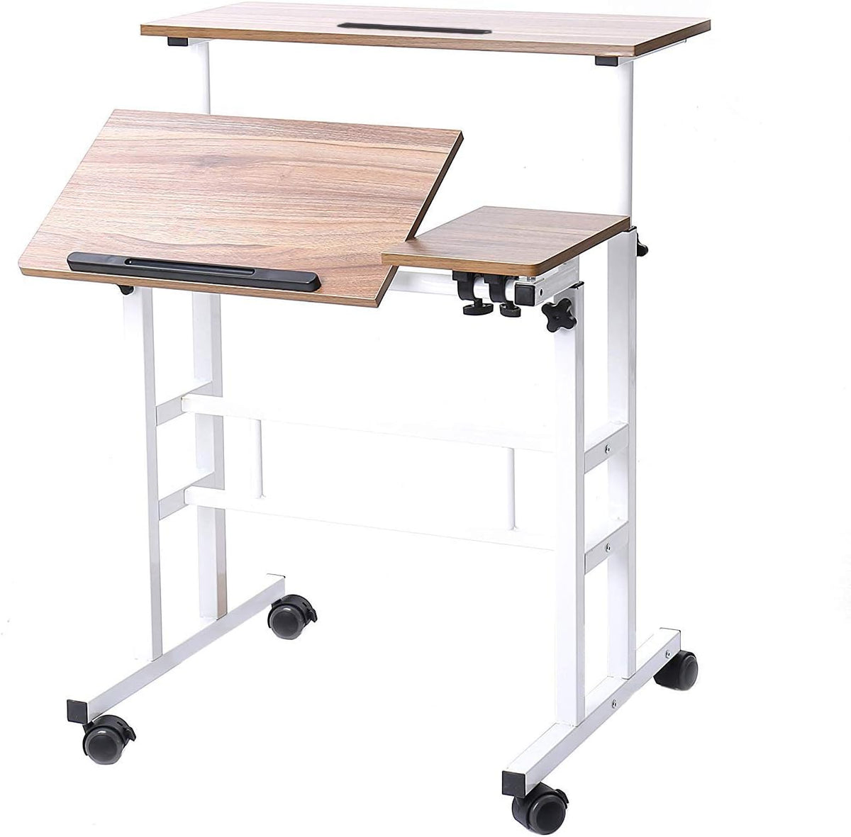 Adjustable Standing Desk with Mobile Cart Tray Maple I752