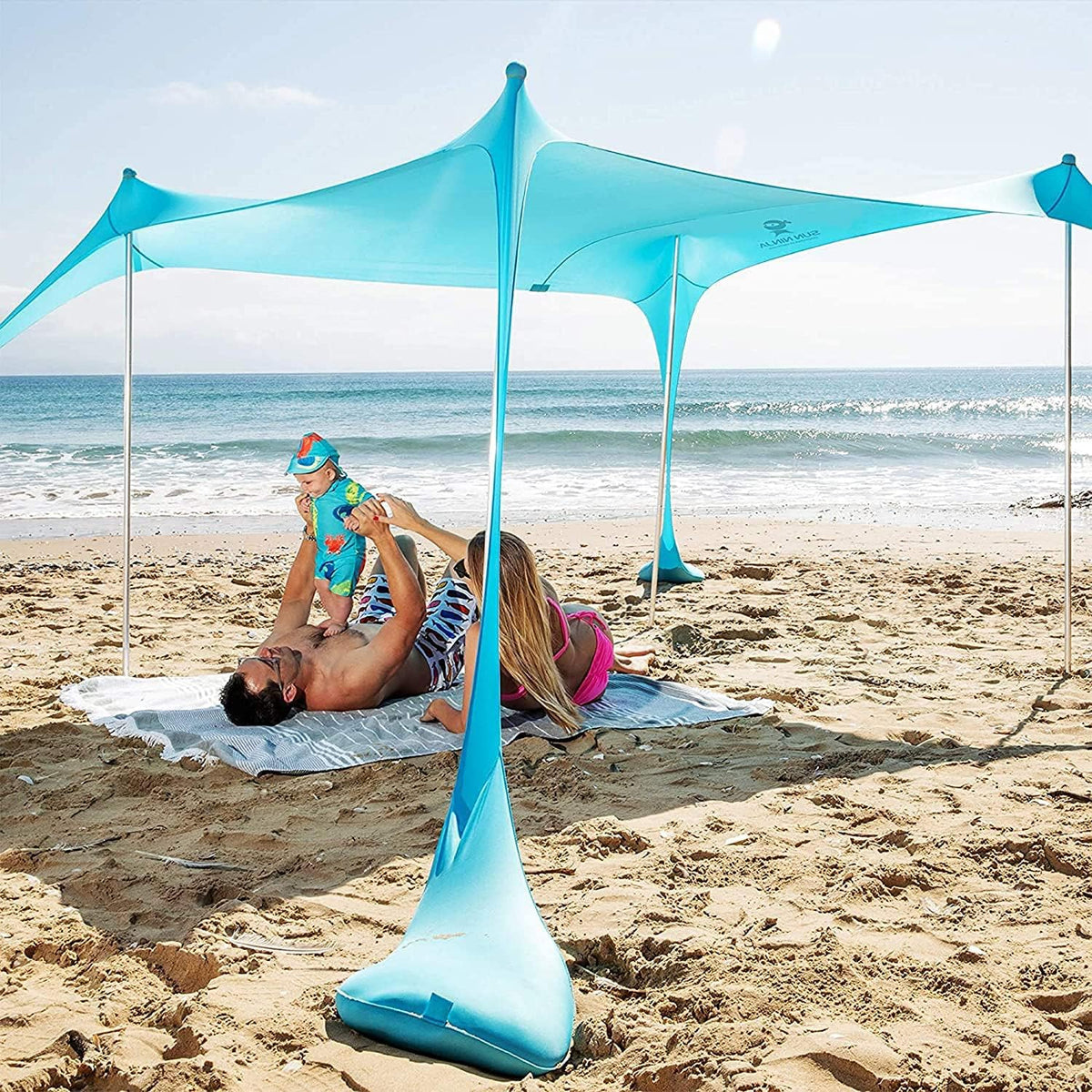 Pop Up Beach Tent Sun Shelter UPF50+ with Sand Shovel, Ground Pegs and Stability Poles J954