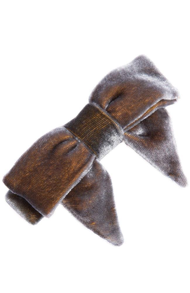 Grey Velvet Square Bow Barrette O14626