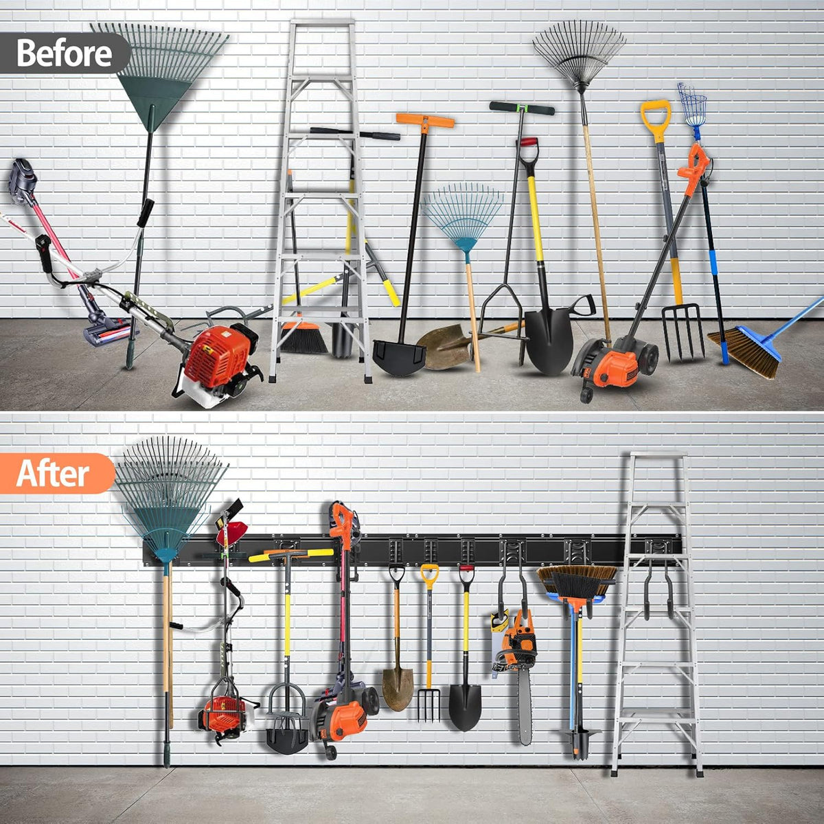 14 PCS Steel Garage Tool Organizer Wall Mounted with 10 Hooks J4460