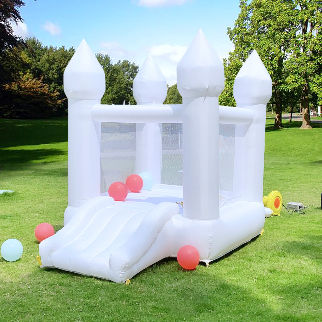 White Bounce House with Air Blower Mini Castle Jumper with Slide G56113