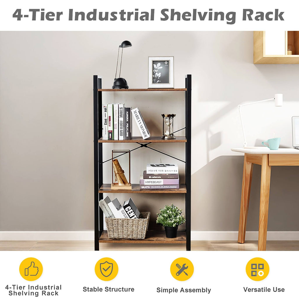 4-Tier Industrial Bookshelf Storage - Brown O694