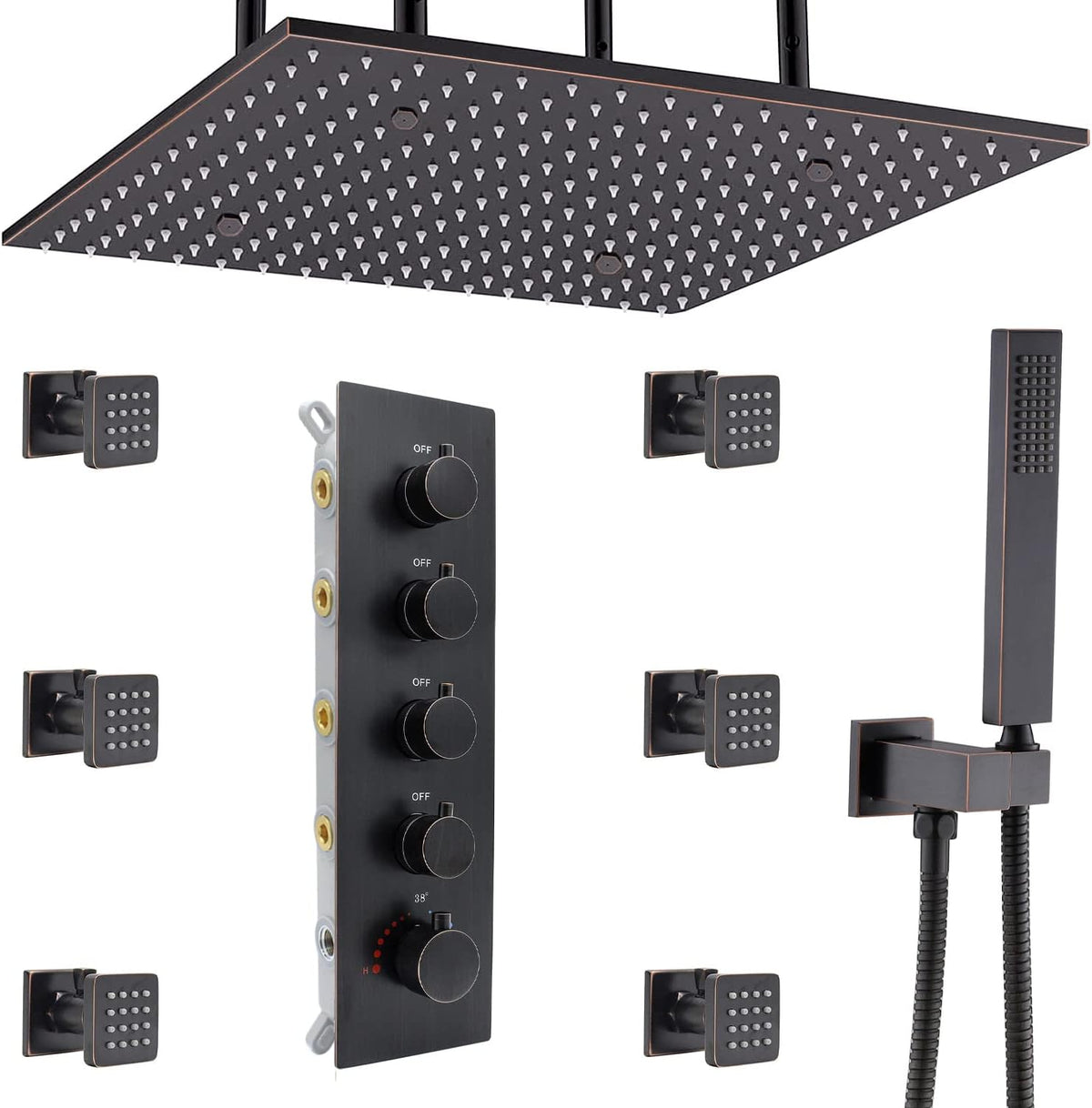 Brushed Gold Ceiling Mount Thermostatic Rain Shower System with Hand Shower J7308
