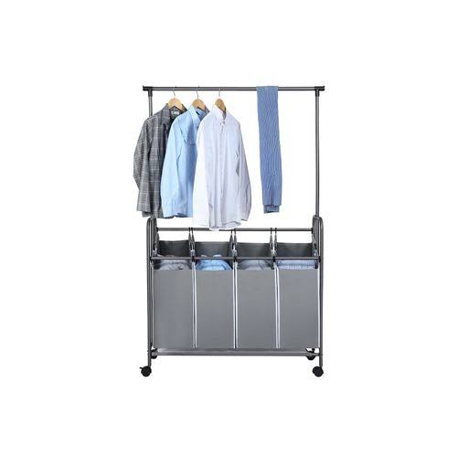 Gray 4-Bag Rolling Laundry Sorter with Hanging Bar B923025