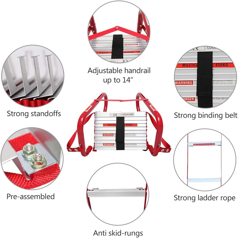Fire Escape Ladder 3 Story Anti-Skid Rungs Portable Emergency Escape Ladder 25-Feet C20974