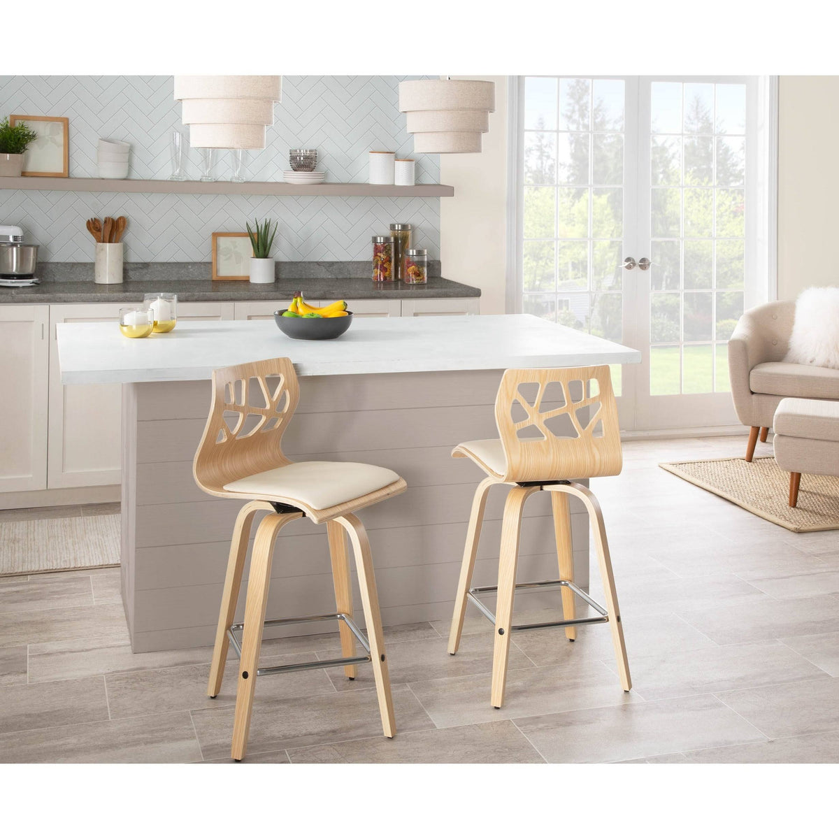 Set of 2 Natural Wood Counter Stool G848384