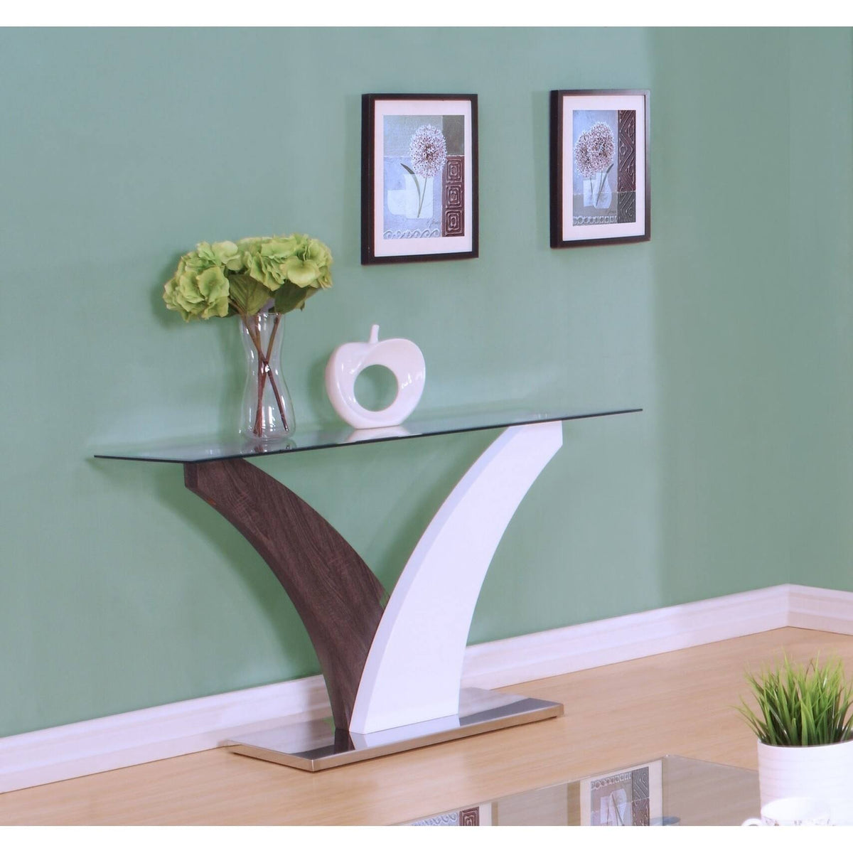 Clear Glass White Walnut Sofa Table A478