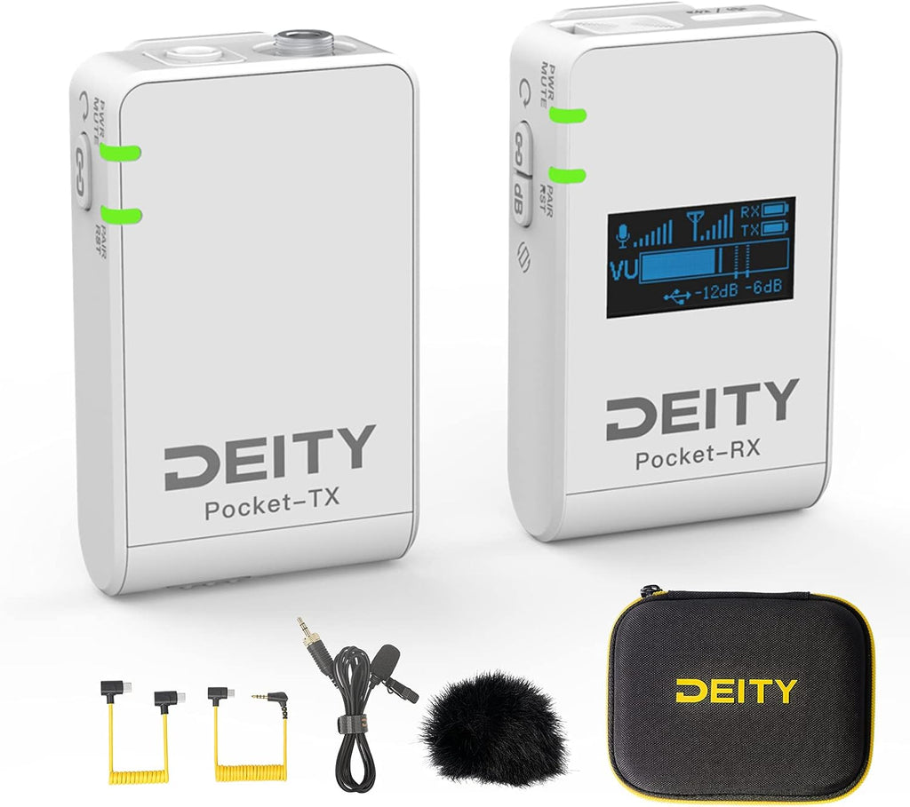 Wireless Lavalier Microphone System with OLED Display, 3.5 mm Audio Input, White J19715