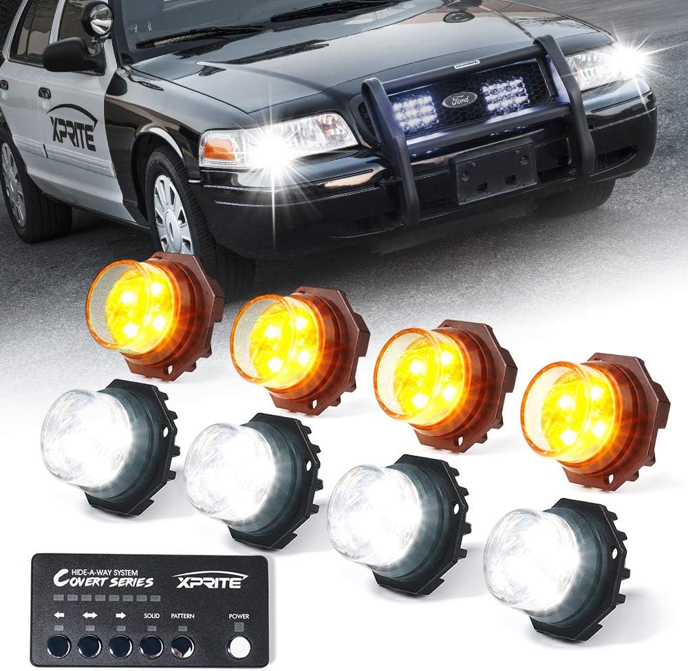 White Amber Yellow LED Hideaway Strobe Lights Kit 4 PCs B266938