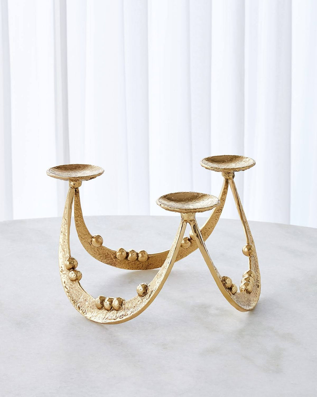 Beaded Curve Triple Candle Holder, Brass K64487