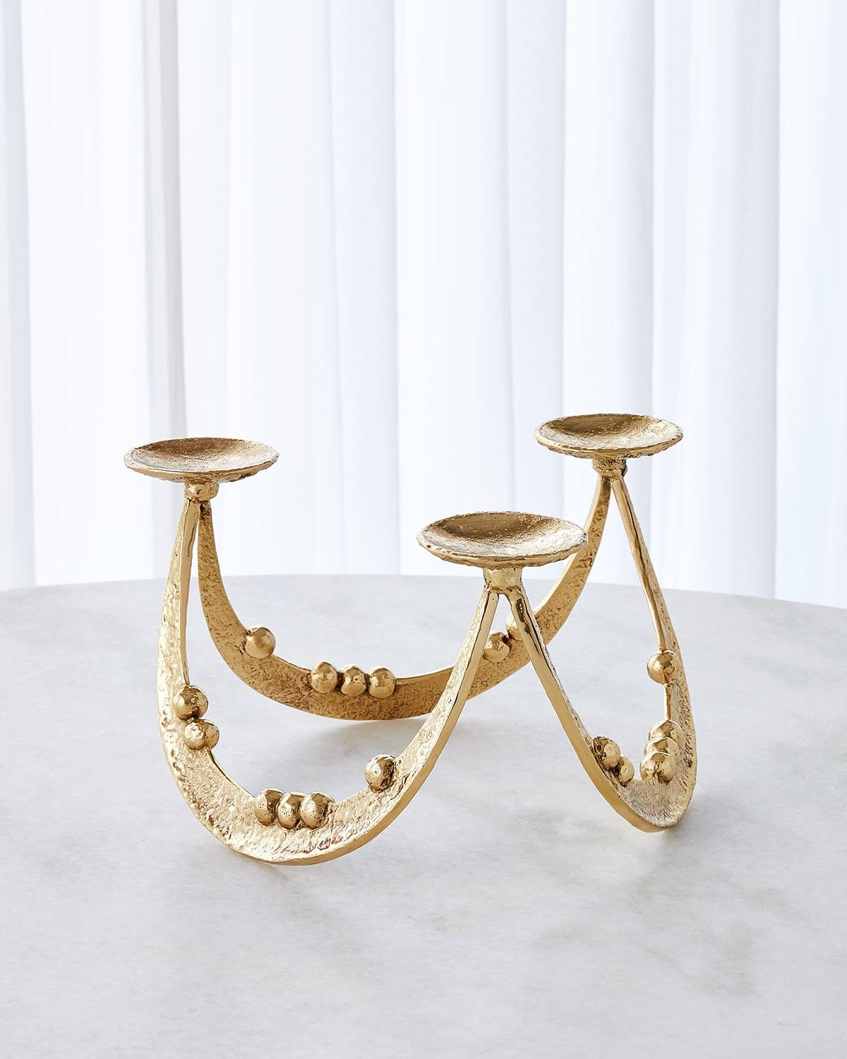 Beaded Curve Triple Candle Holder, Brass K64487