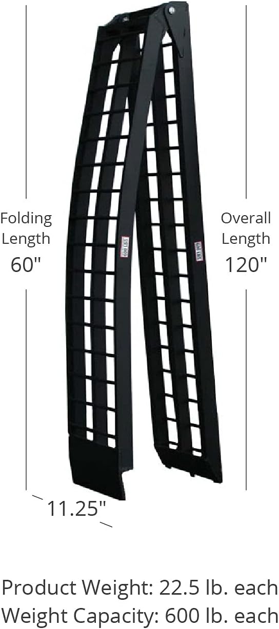 Pair of 10 FT Folding Arch Ramps, Aluminum Frame, 1,200 LB Capacity, Safety Straps W177