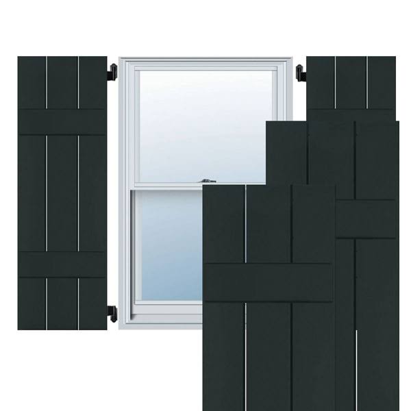 2-Pack 12-in W x 60-in H Black Forest Green Board and Batten Wood Exterior Shutters W403306