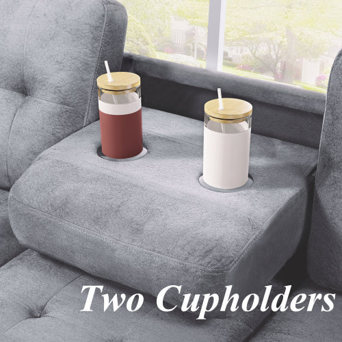 3 Piece Microfiber Sectional Sofa with Reversible Chaise Lounge Storage Ottoman and Cup Holders U2591