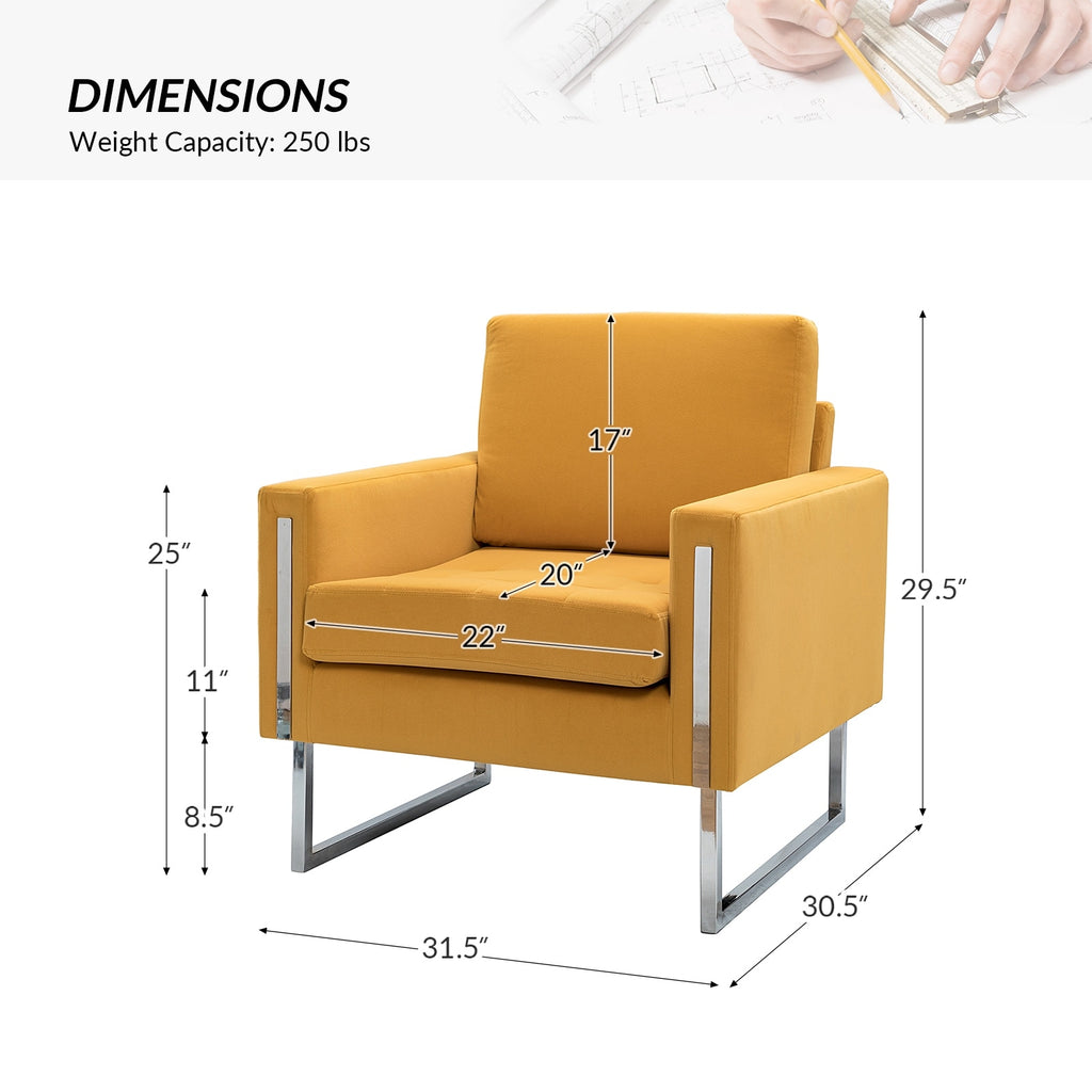 Mustard Velvet Club Chair Set of 2 with Metal Legs Y350691