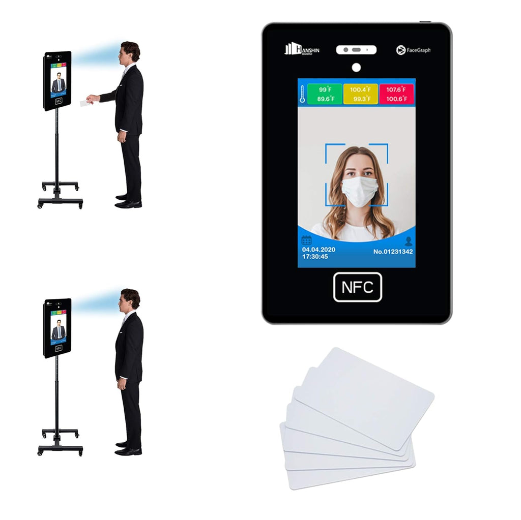 Temperature & Attendance Tracking Scanner Kiosk with Steel Floor Stand and 50 RFID Cards Z985