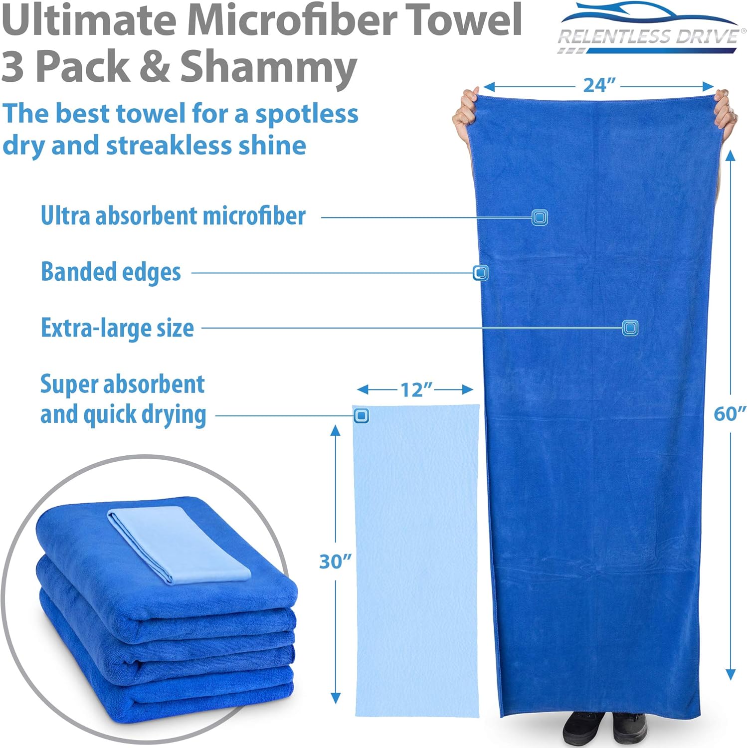 Large Car Drying Towel 24” x 60” (5 Pack) Microfiber Towels L204297