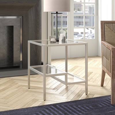 Satin Nickel Glass Top End Table with Storage K22186