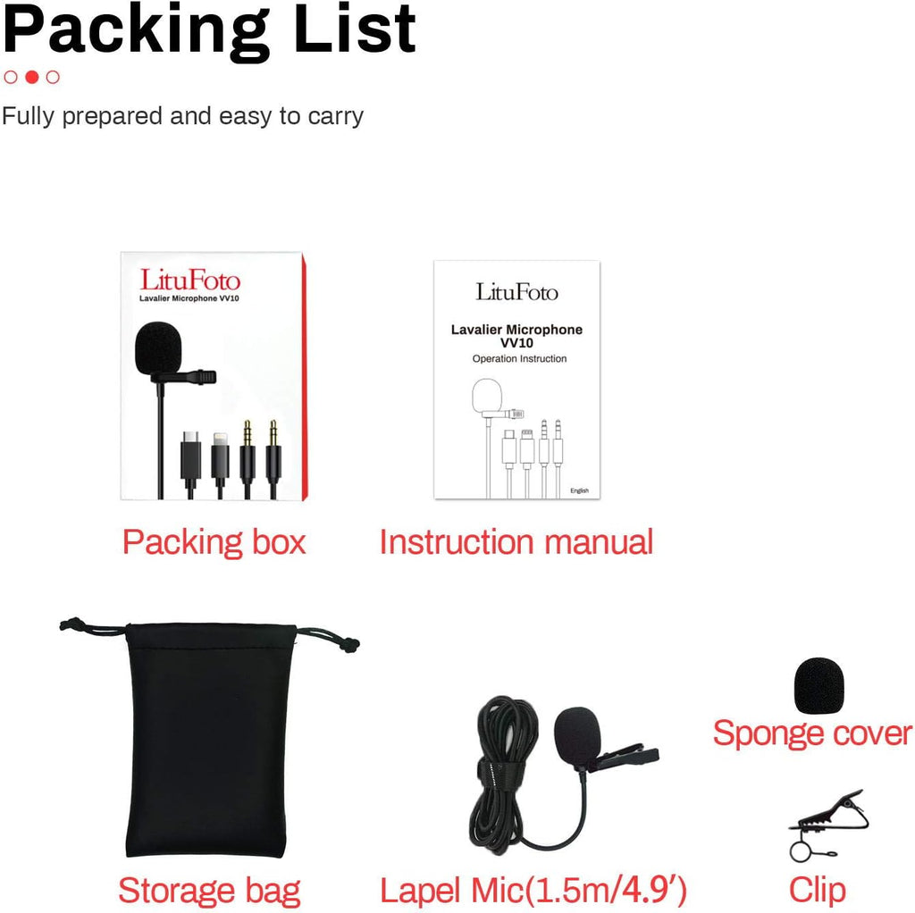 Lavalier Microphone Lapel Mic Kit with Omnidirectional Condenser, 3.5mm Jack H5548