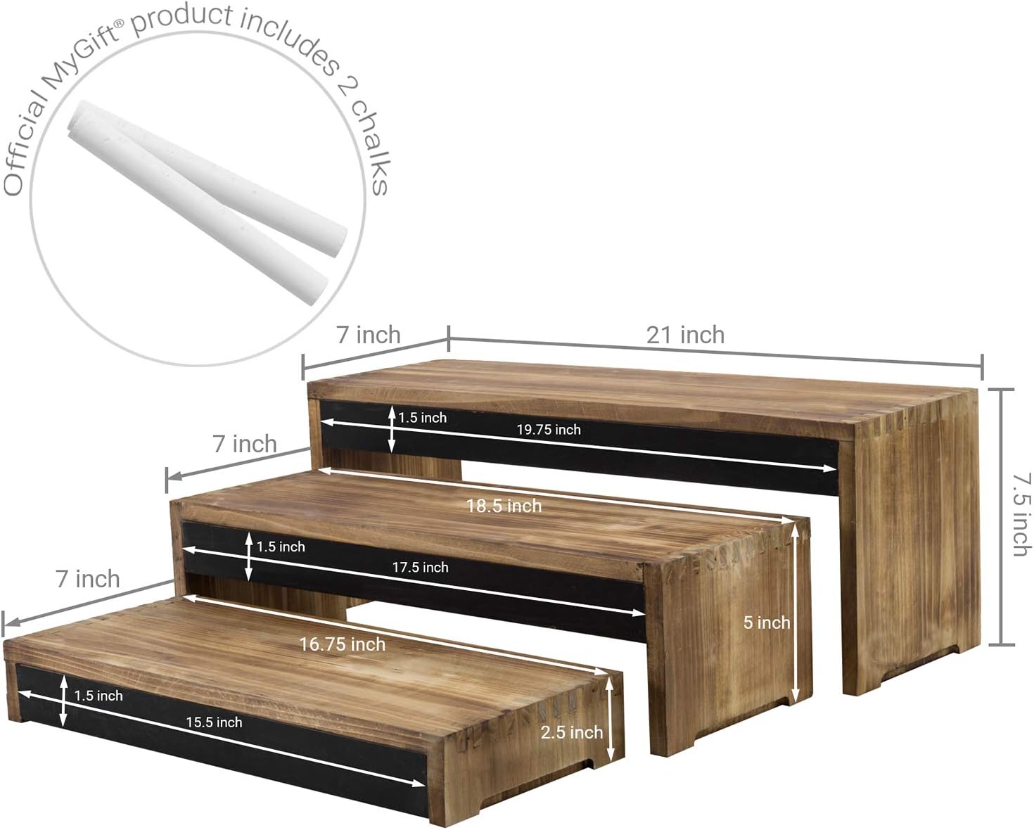 3-Tier Burnt Dark Brown Wood Cake Stand with Chalkboard Panels T732