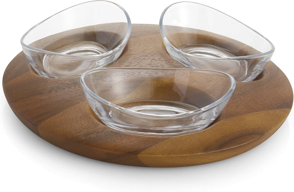 3 Piece Acacia Wood and Glass Condiment Server Y40697