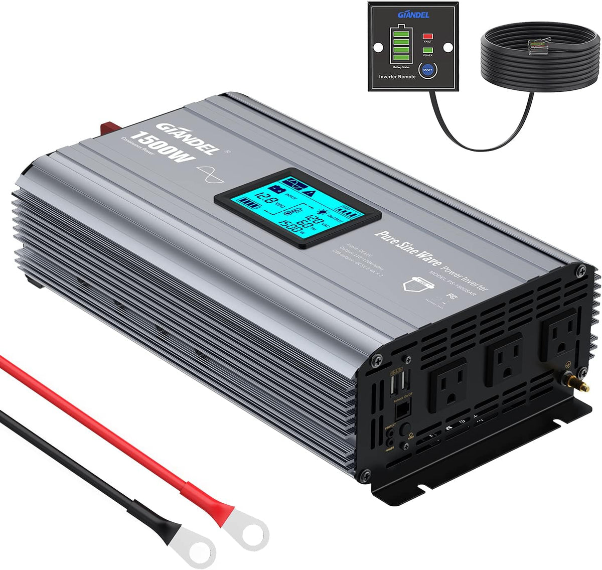 Pure Sine Wave Power Inverter 5000 Watt DC 12 Volt to AC 120 Volt with Hard Wire Terminals & LCD Display L52057