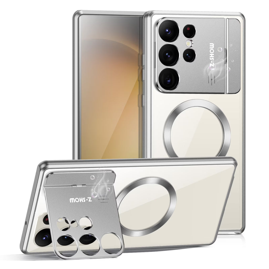 Rugged Aluminum Alloy Metal Case with Acrylic Clear Back Camera Lens Protective Cover Magnetic MagSafe Shockproof Case D60997