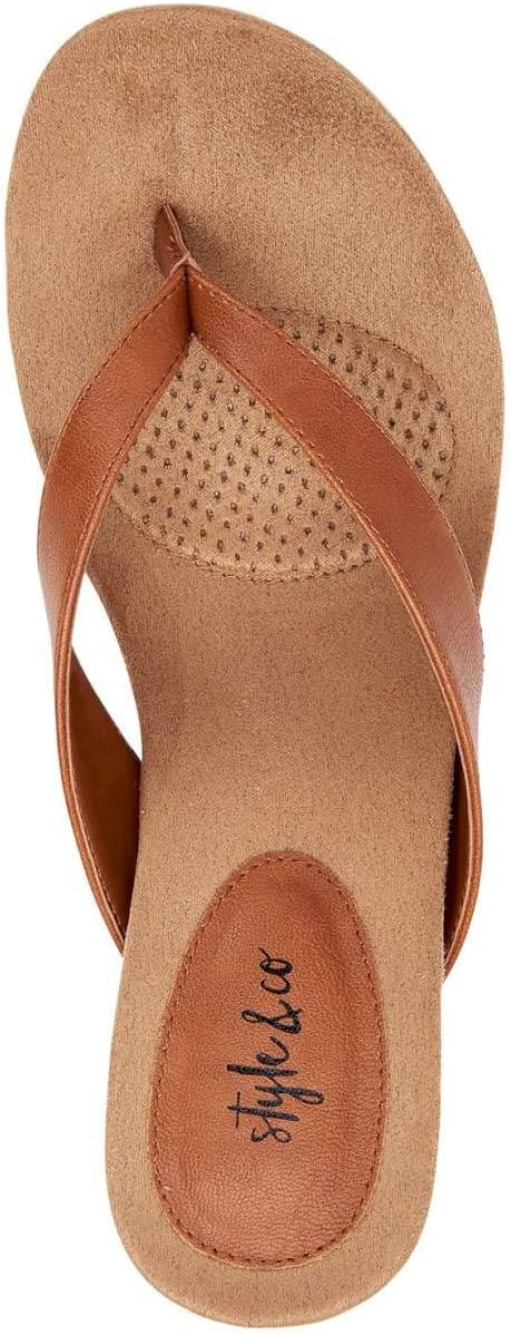 Brown Patent Thong Wedge Sandals A35577