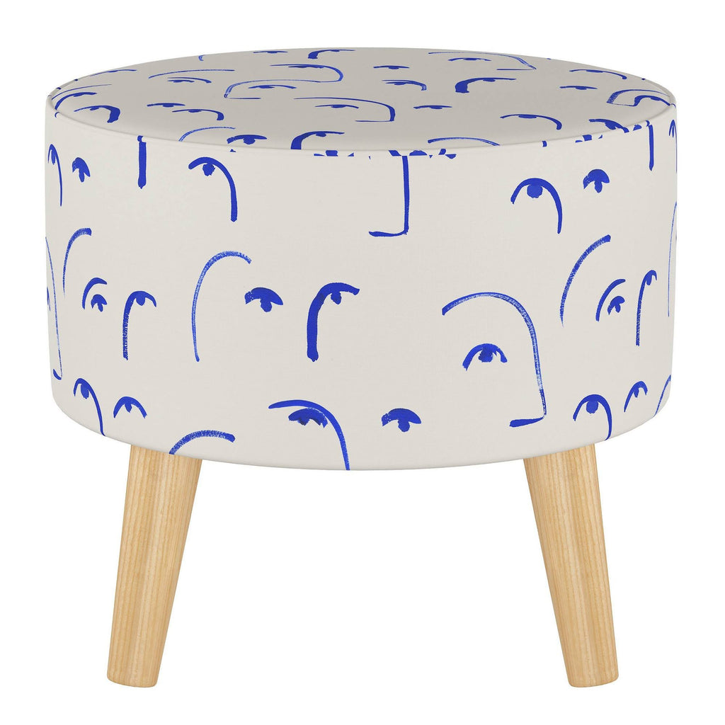 Round Ottoman with Splayed Legs Klein Blue W12105