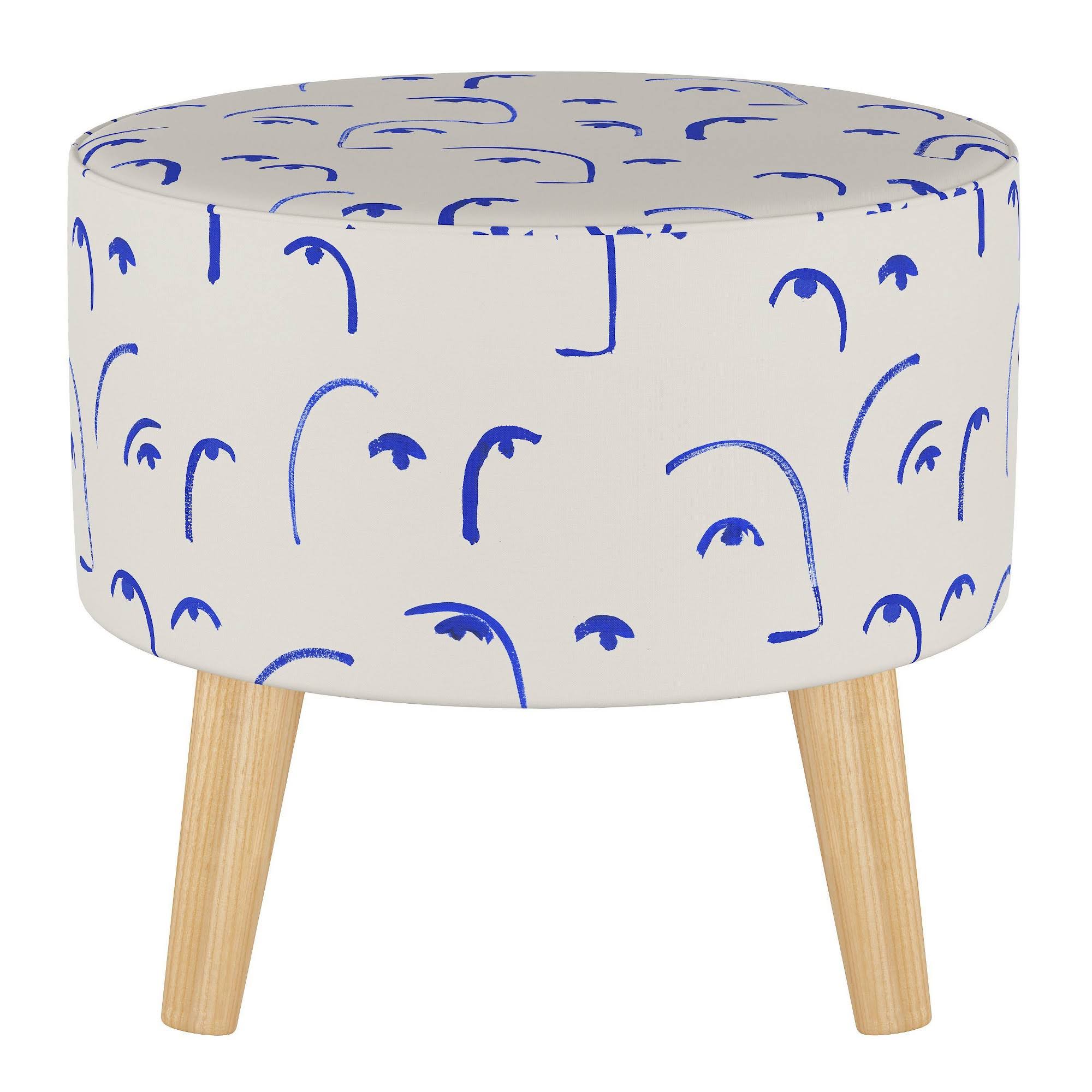 Round Ottoman with Splayed Legs Klein Blue W12105