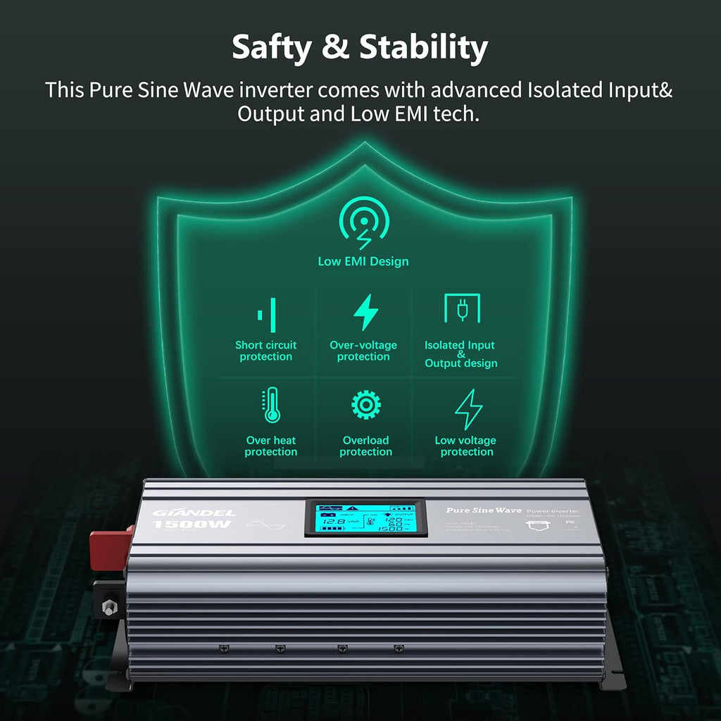 Pure Sine Wave Power Inverter 5000 Watt DC 12 Volt to AC 120 Volt with Hard Wire Terminals & LCD Display L52057