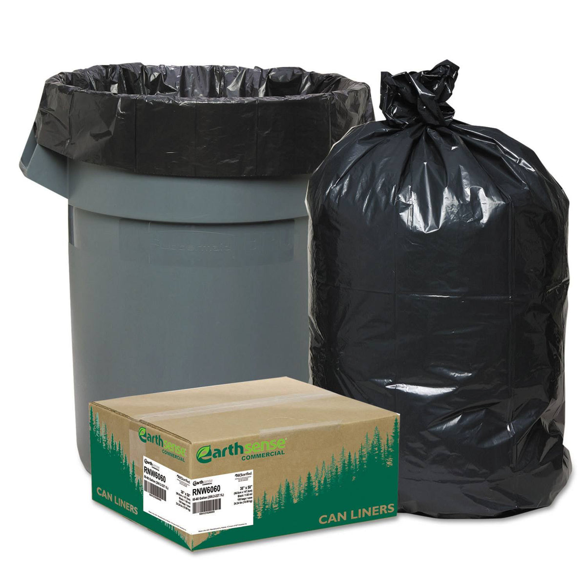 Black 55-60gal 1.65mil Recycled Can Liners, 100-carton L8441