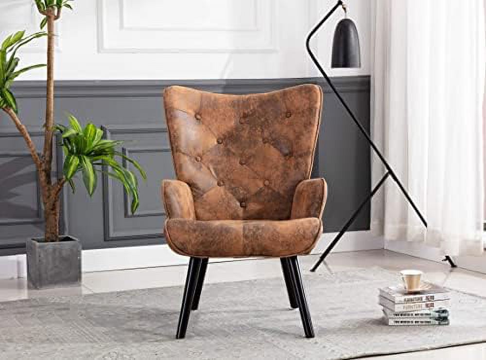 Microfiber Cushioned Wingback Armchairs Set I842