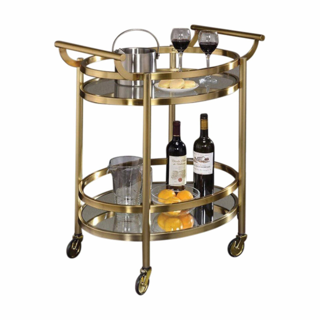 Oval Metal Serving Cart with Clear Glass Y1621