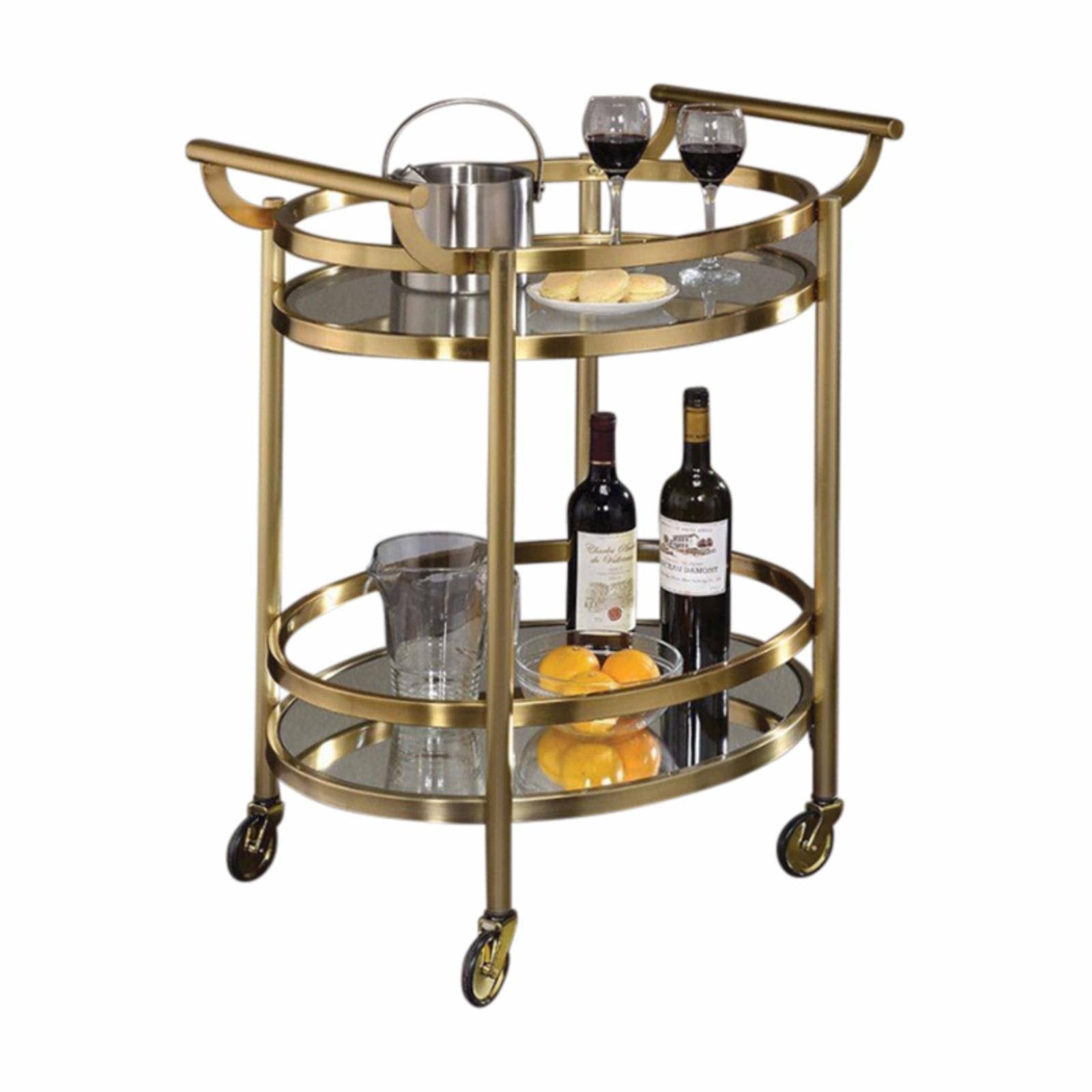 Oval Metal Serving Cart with Clear Glass Y1621