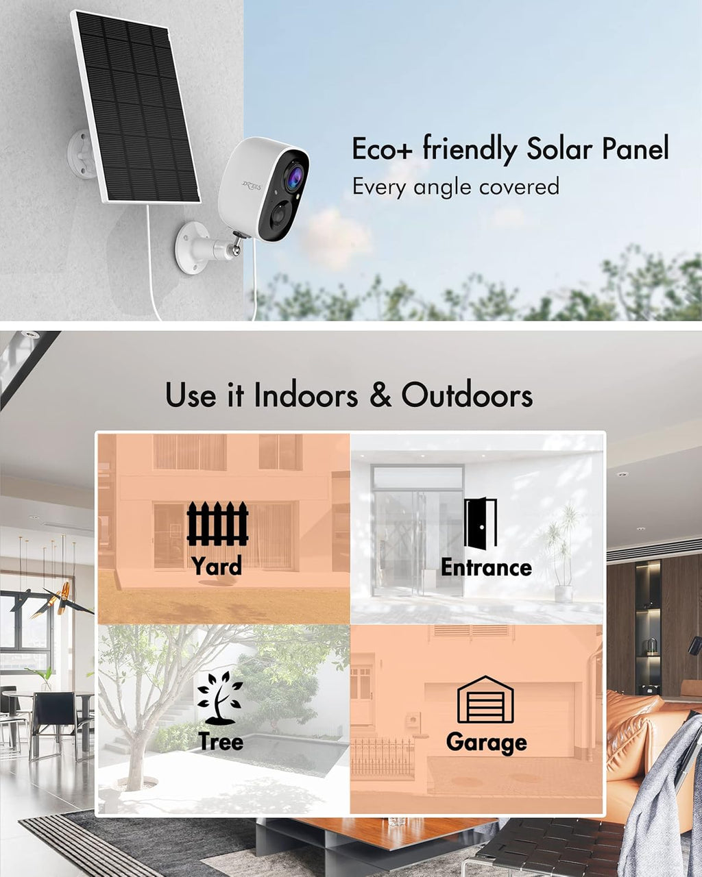 Solar Powered Security Camera Wireless Outdoor WiFi 1080P Color Night Vision with Solar Panel Z8854