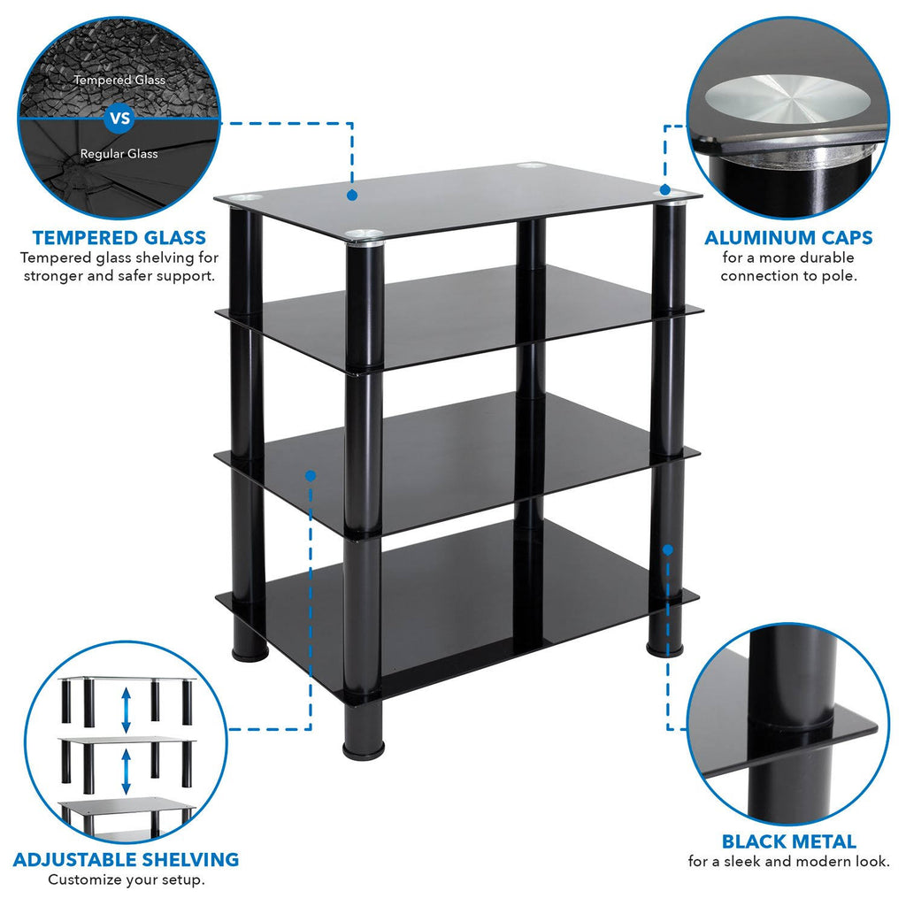 Tempered Glass 4-Tier Media Stand, Black N1863