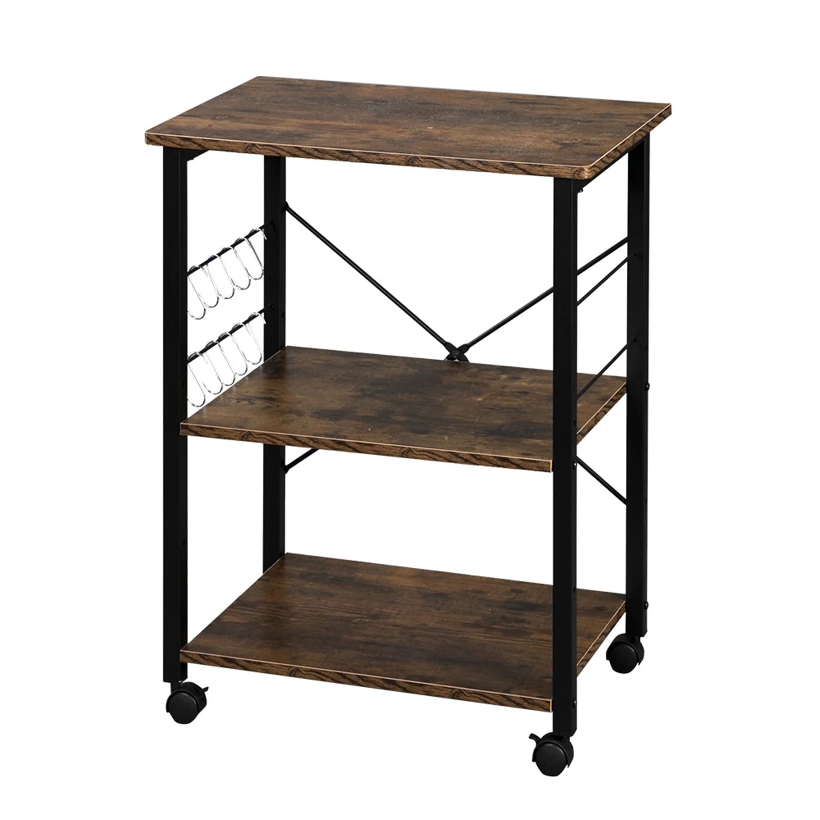Rustic Brown 3 Tier Rolling Kitchen Cart with Storage Y9076