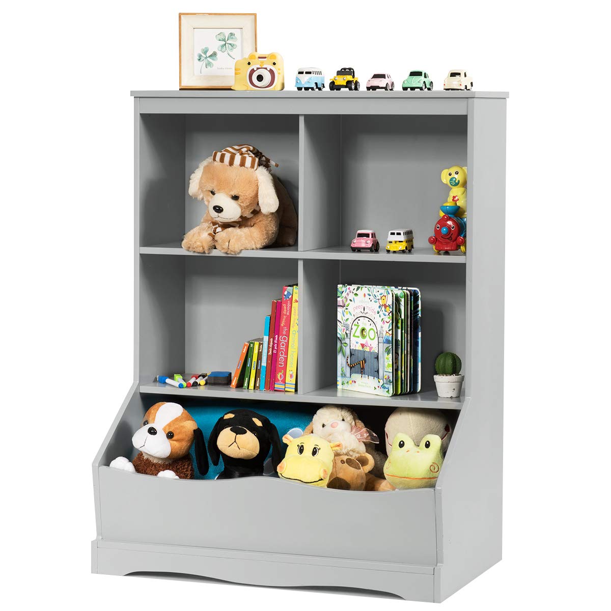Gray Wood 3 Shelf 4 Cube Storage Cabinet B87357